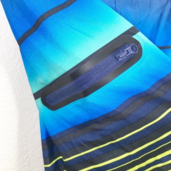 Wonder Nation Blue White Neon Yellow Stripe Boys Built In Underwear Swim Trunks - Picture 5 of 11